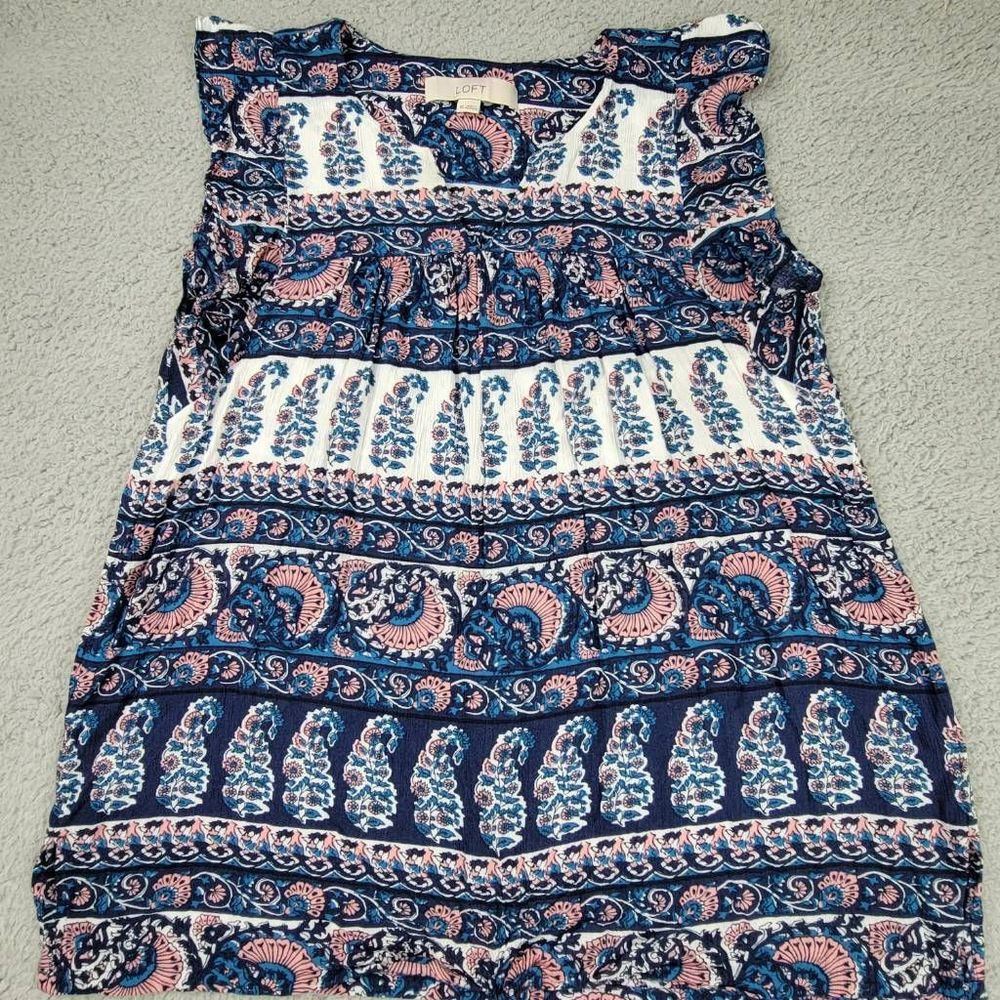 Loft Top Womens XSmall MultiColor Popover Floral Sleeveless V Neck Ruffles Rayon